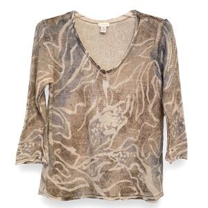 Chico's Women's Size 2 (US L) Linen Blend Scoop Neck 3/4 Sleeve Pullover Sweater